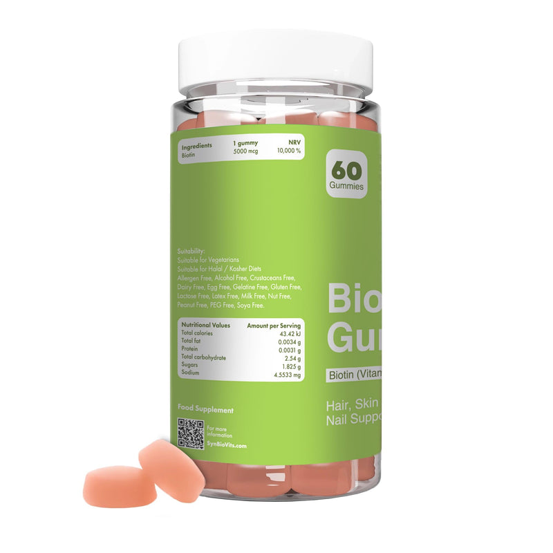 Biotin Gummies | 5000µg High Strength Biotin | Gelatin Free, Vegan, Nut Free | 60 Watermelon Gummies | Supports Healthy Hair, Skin & Nails
