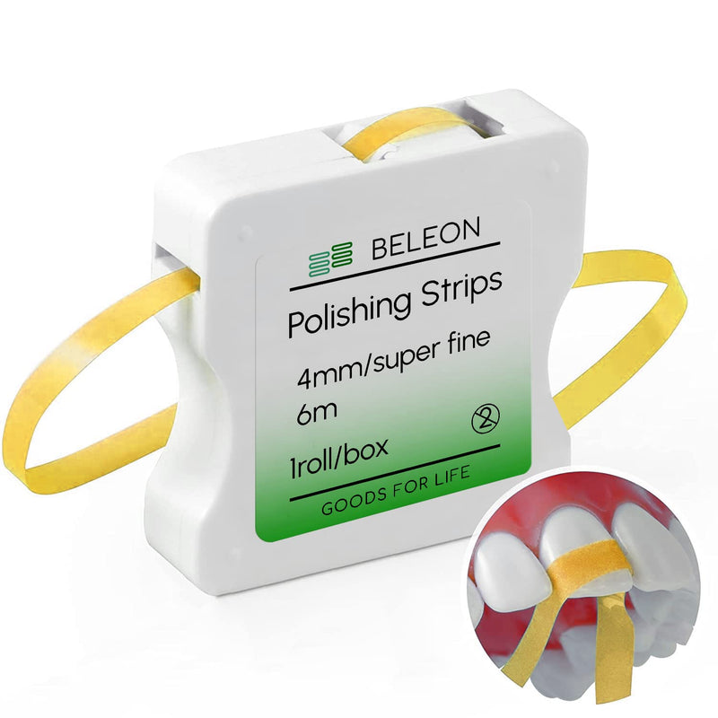 BELEON Dental Polishing Strips - Tooth Polisher Dental File for Teeth Sanding Grinding Deep Teeth Cleaning Tool Tooth Polish Abrasive Strip Oral Care Cleaning Tool - Super Fine 1 Roll 4mm x 6M Width 4mm