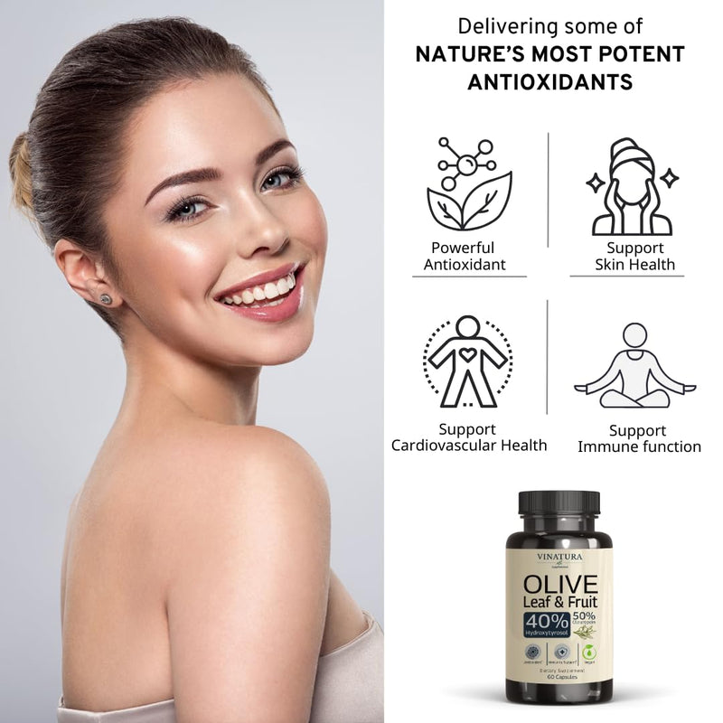[Australia] - Hydroxytyrosol Supplement, Olive Leaf Extract - 40% Hydroxytyrosol Olive Fruit Extract, 50% Oleuropein Olive Leaf Extract Capsules - 60 Capsules 