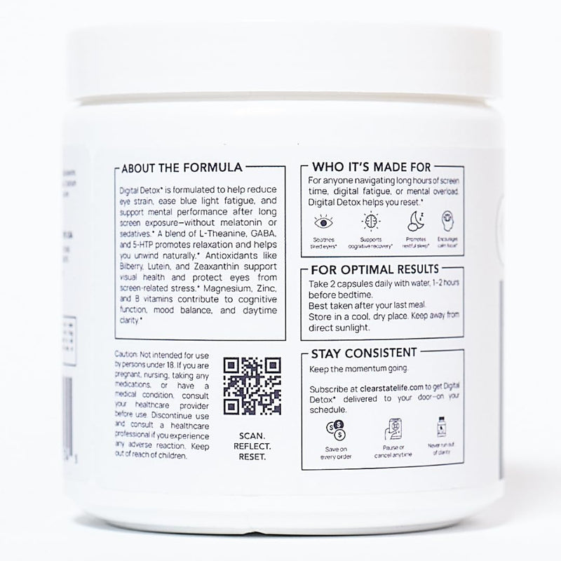 CLEAR STATE Eye Health Supplement for Screen Fatigue & Eye Strain – Lutein, Zeaxanthin, Astaxanthin, Bilberry Formula – Blue Light Digital Detox Eye Vitamins with L-Theanine – Vegan, Melatonin Free 1