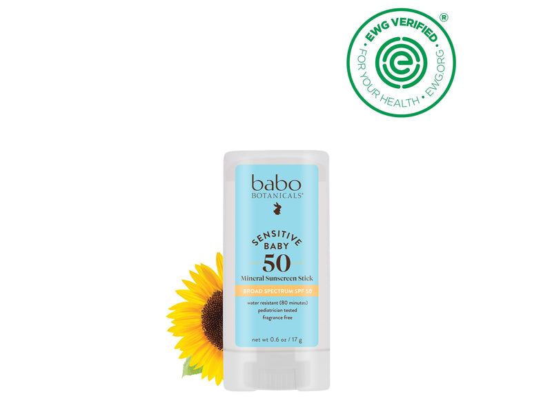 [Australia] - Babo Botanicals Sensitive Baby Mineral Sunscreen Stick SPF 50-70% Organic Ingredients - Zinc Oxide - NSF & Made Safe Certified - EWG Verified - Water Resistant - Fragrance-Free - for Babies & Kids 0.6 Ounce (Pack of 1) 
