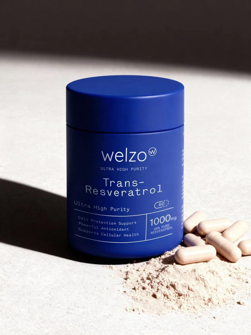 Welzo Trans-Resveratrol 1000mg Per Serving – 60 Vegetarian Capsules | High-Strength Antioxidant for Anti-Ageing, Cellular Purity & Longevity | 98% Standardised Japanese Knotweed | Third-Party Tested