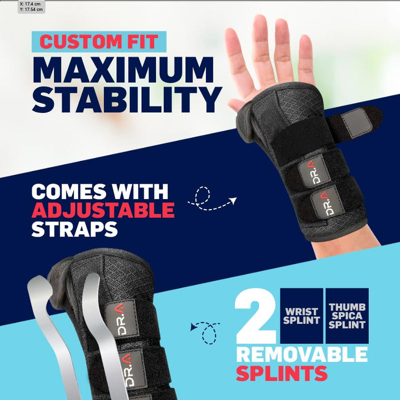 Dr. Arthritis Carpal Tunnel Wrist Brace with Thumb Support, Multifunction Spica Splint & Hand Immobilizer for Tendonitis, De Quervain's & Tenosynovitis, wrist brace thumb spica splint and Thumb Brace, wrist and thumb brace Right Hand (L/XL)