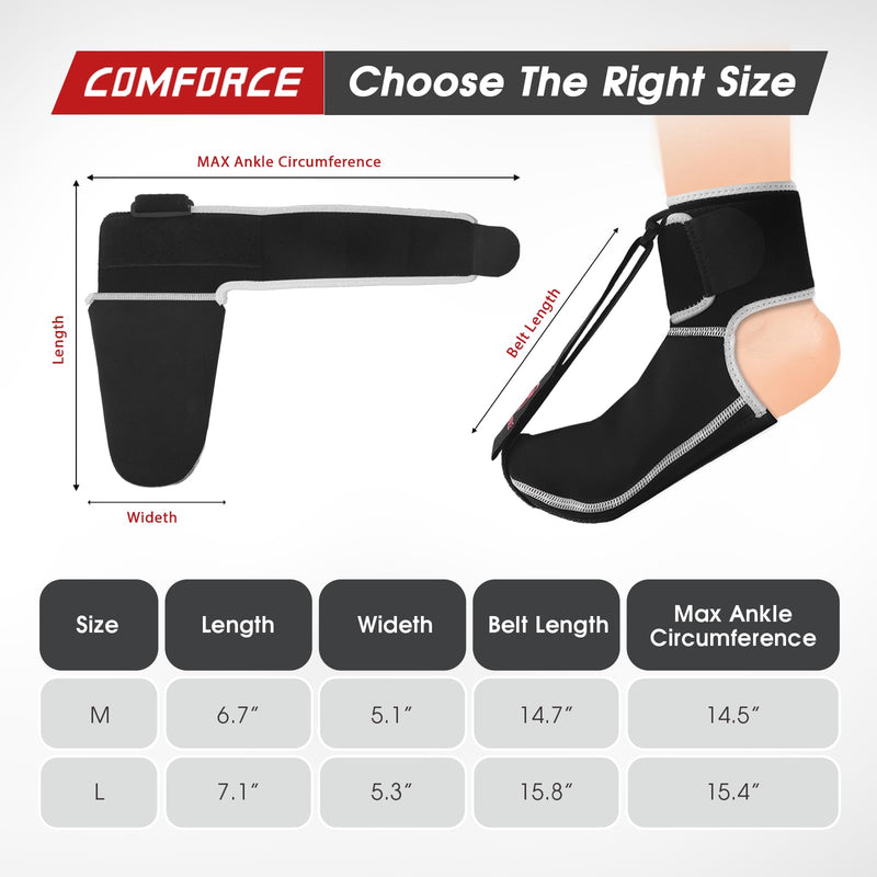 [Australia] - COMFORCE Adjustable Plantar Fasciitis Night Splint, Non-Slip Plantar Fasciitis Socks for Relieving Foot Pain, Plantar Fasciitis, Achilles Tendonitis, Heel Spurs, Flat Arches, L (Black) 