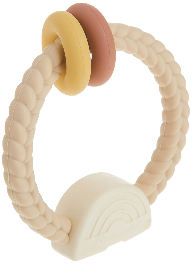 [Australia] - Itzy Ritzy Silicone Teether with Rattle; Rattle Teether Features Rattle Sound, Two Silicone Teething Rings and Raised Texture to Soothe Gums; Ages 3 Months and Up (Neutral Rainbow) Neutral Rainbow 