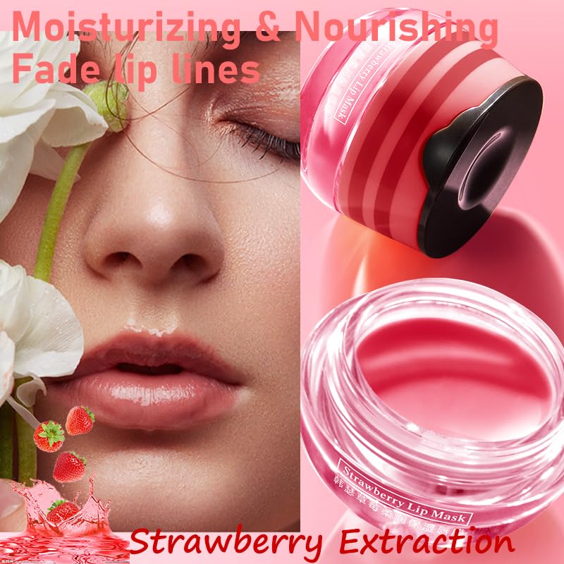 Lip Balm, Vitamin E Moisturizing Propolis Sleeping Mask, Effective Reduces Lines, Prevention of Dry and Cracked Lips Nourishing Dry Lip Care (2 Packs Strawberry & 2 Packs Honey, 1.9Oz) 2 Packs Strawberry & 2 Packs Honey 2.1 Ounce (Pack of 1)