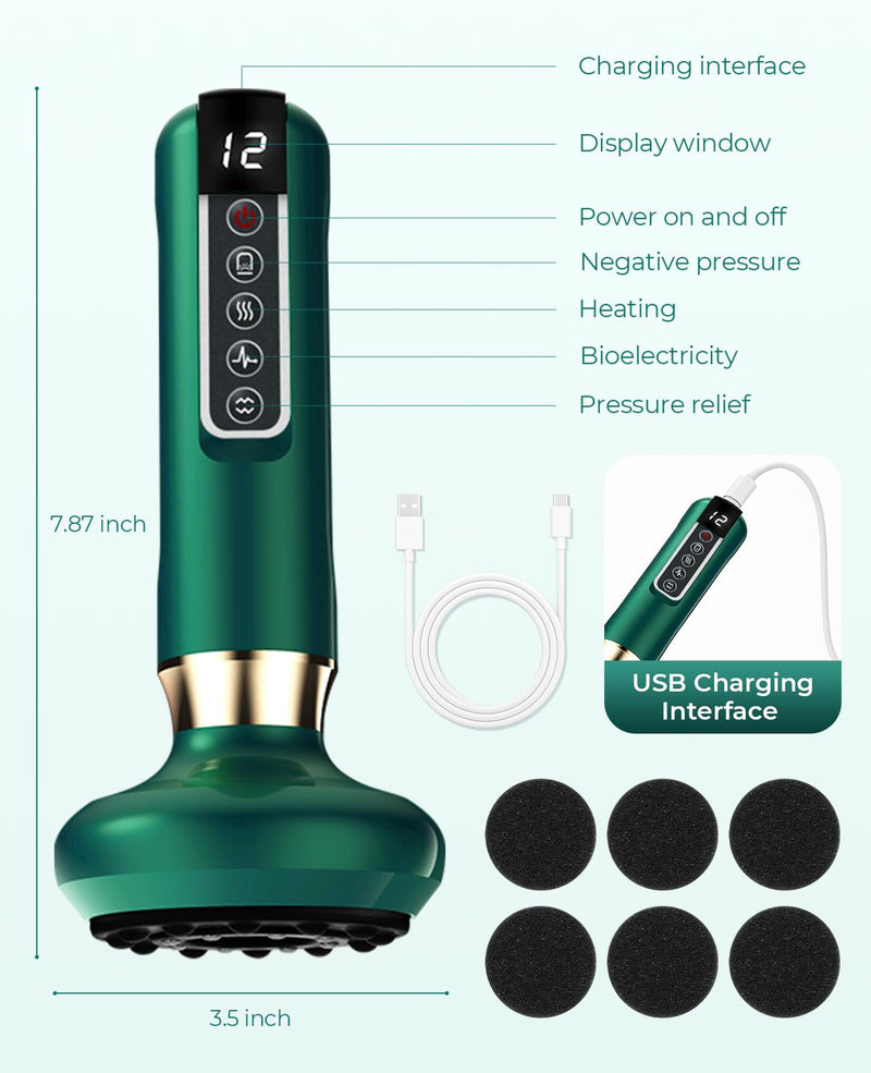 Lymphatic Drainage Massager Electric Cupping Massager with Heat Vibration and Red Light, 12 Level Suction Body Massager for Legs Arms Waist Abdomen, Rechargeable Cellulite Massage Tool for Home Use