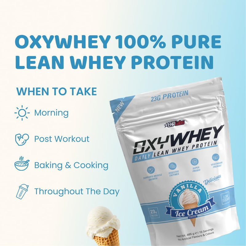 EHP Labs OxyWhey Lean Whey Protein Powder - 23g of Whey Isolate Protein, Meal Replacement Shake, Sugar Free Protein Powder - 15 Serves, Vanilla Ice Cream