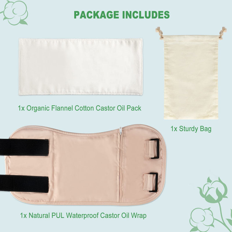 [Australia] - Castor Oil Pack, DEROWN Castor Oil Packs Wrap, Less Mess, Made of Organic Cotton Flannel & Waterproof PUL, Reusable Massage Castor Oil Pack Kit with Anti Oil Leak Design (Oil Not Included) 