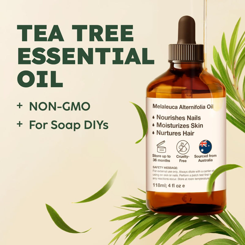 [Australia] - Kukka Essential Oils Tea Tree Oil for Skin, Hair, Nails & Toenails, Aromatherapy - 4 Fl Oz / 118 ml, DIY Soap Making Scents 