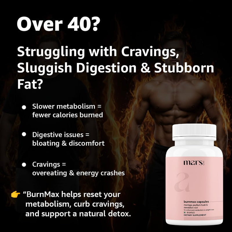 Mars by GHC Fat Burn Capsules with Psyllium Husk, Moringa & Dandelion Root | Food Supplement | 60 Capsules | Pack of 1 60 count (Pack of 1)