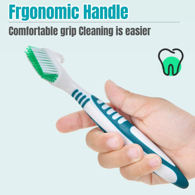 [Australia] - Pack of 4 Denture Cleaning Brush, Double Head Toothbrushes for Cleaning, Portable Denture Cleaning Brushes, Denture Brush with 2 Tongue Cleaners, Multi-Layer Bristles and Ergonomic Rubber Handles 