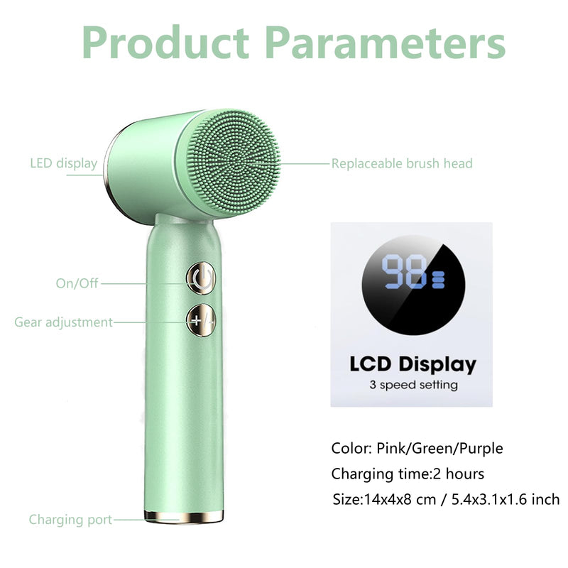 [Australia] - Facial Cleansing Brush, 6 in 1 Electric Face Scrubber with 6 Brush Heads and 3 Spin Speeds for Deep Cleansing, Waterproof Rechargeable Face Brushes for Dry Oily Sensitive Skin (Green) 