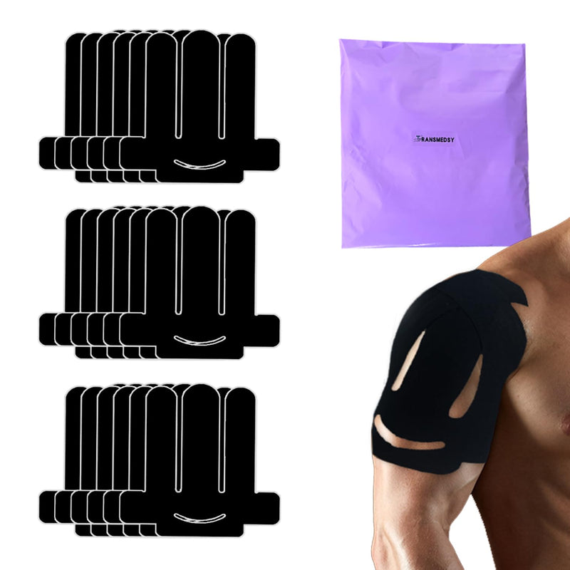 18 Pcs Kinesiology Tape for Shoulder Pain Relief Precut Sport Tape for Shoulder-Support & Stability, Hypoallergenic Latex-Free Athletic Tape for Shoulder, WatreProof & Breathable Muscle Tape(Black) Black-18pcs