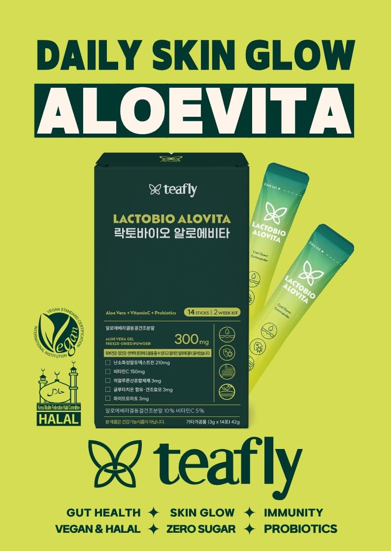 LACTOBIO ALOVITA Tea Yuzu 1 Count Bottle, Vitamin C, Aloe, White Tomato, Zero Sugar, Vegan, Halal, East Asia Origin, Valentines Day Gifts for Her Him Wife