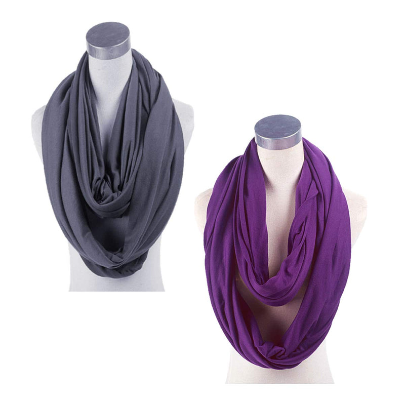 [Australia] - 2 Pack Nursing Cover Breastfeeding Cover Breast Feeding Cover ups Infinity Scarf, Lightweight Soft Breathable Cover Dark Gray Purple 