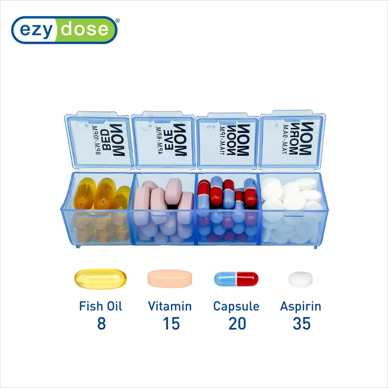 Ezy Dose Pop-Out Daily 7-Day, 4X/Day Pill Organizer, Blue, Large | Weekly Pill Case, Medicine Planner, Daily Vitamin Organizer, 4 Times a Day, Medtime Planner, BPA Free