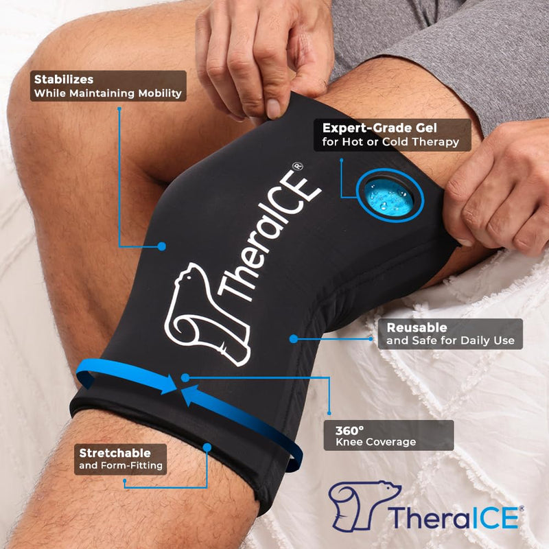 [Australia] - TheraICE Knee Ice Pack Wrap Compression Sleeve for Injuries, Reusable Gel Cold Packs Brace Also for Elbow, Ankle & Calf - Flexible Cold Wrap Recovery for Meniscus, ACL, MCL Pain Relief Original Small/Medium 