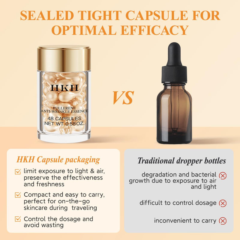 HKH Vitamin C Serum For Face: 30 Capsules Anti-Aging Wrinkles With Vit C & Vitamin E Serum For Women Over 30+ - Reducing Fine Lines - Smoothing & Firming Skin - Travel Friendly