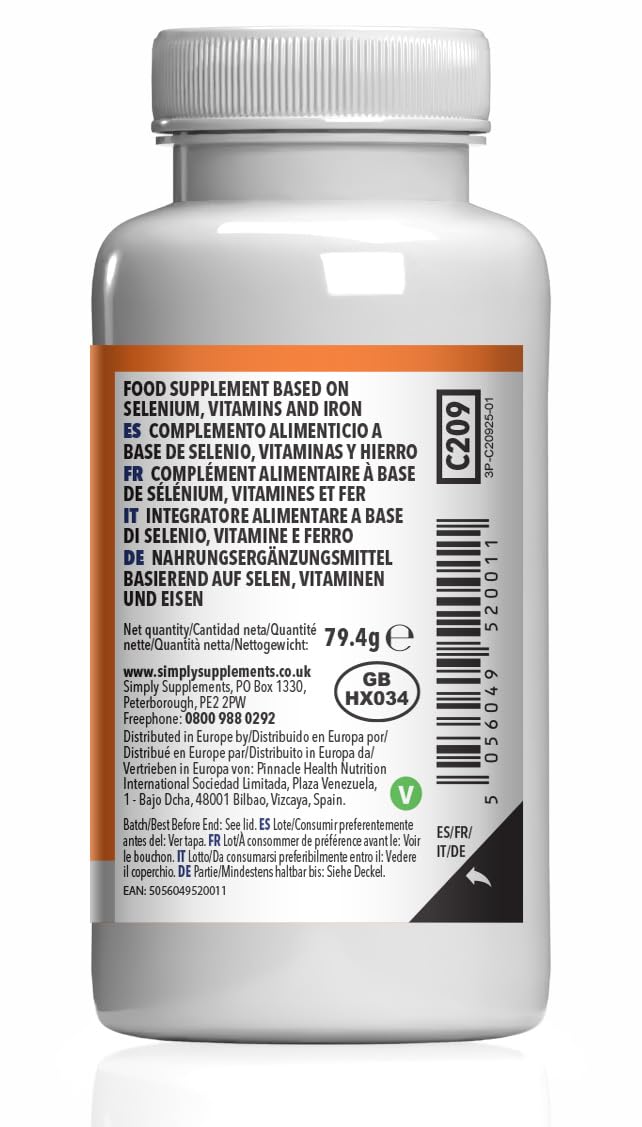 Selenium with Vitamins A, C, D, E & Iron | Supports Healthy Hair, Nails & Immune Function | 360 Tablets (180 + 180) = 12 Months’ | Manufactured in The UK in Accordance with GMP Standards. Unflavoured 180 count (Pack of 2)