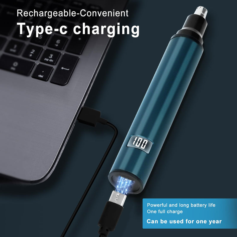 [Australia] - OWill 2 in 1 Nose Hair Trimmer Men/Women, Type-C Rechargeable Digital Power Display Full Aluminum Body Nose Trimmer, Washable Nose Hair Trimmer 
