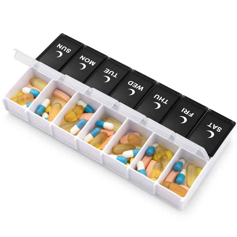 [Australia] - DANYING Large Pill Organizer 2 Times a Day, Weekly Box Per AM PM Case, Day Night Container 7 Vitamin Case Twice Black 1 Count (Pack of 1) 