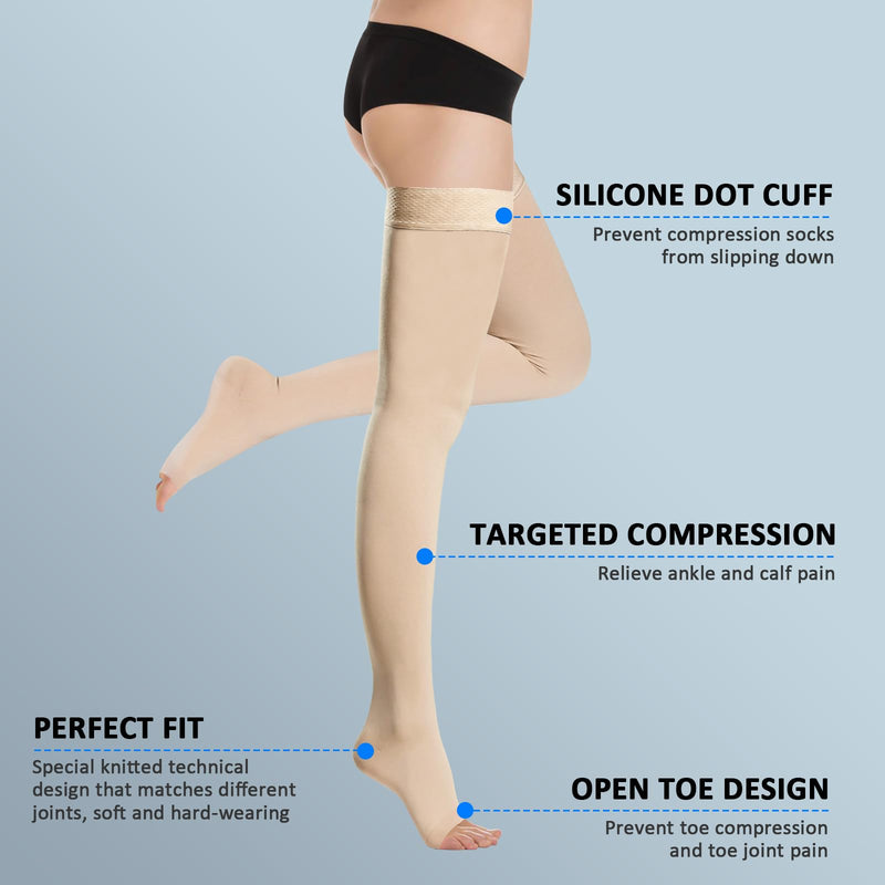 [Australia] - BellaAcht Medical Compression Stockings Women & Men 20-30 mmHg Graduated Support, Thigh Support Stockings, Edema Compression Socks Without Foot with Silicone Band XL Beige 