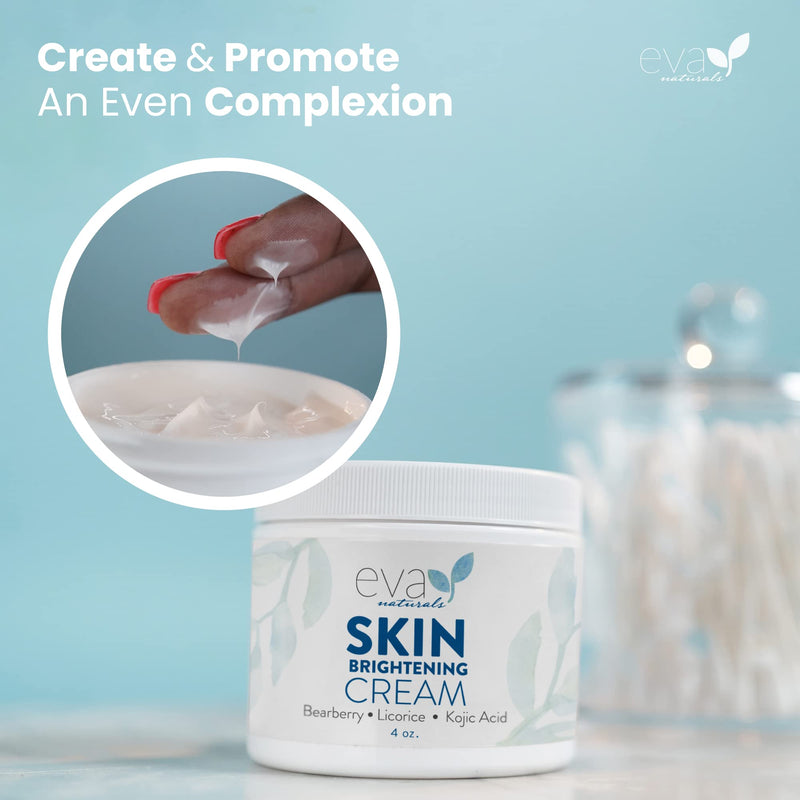 Eva Naturals Kojic Acid Skin Brightening Cream, Licorice & Vitamin C, 4 oz | Bearberry, coq10, alpha lipoic acid, uneven tone, fine lines, dull skin, daily moisturizer