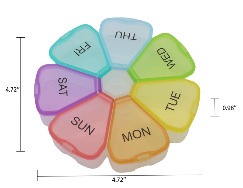 7 Day Weekly Pill Round Organizer, ShysTech Large Pill Case Pill Box 1 Time A Day for Pills/Medication/Supplements/Vitamin (Multi-Color) Multi-color
