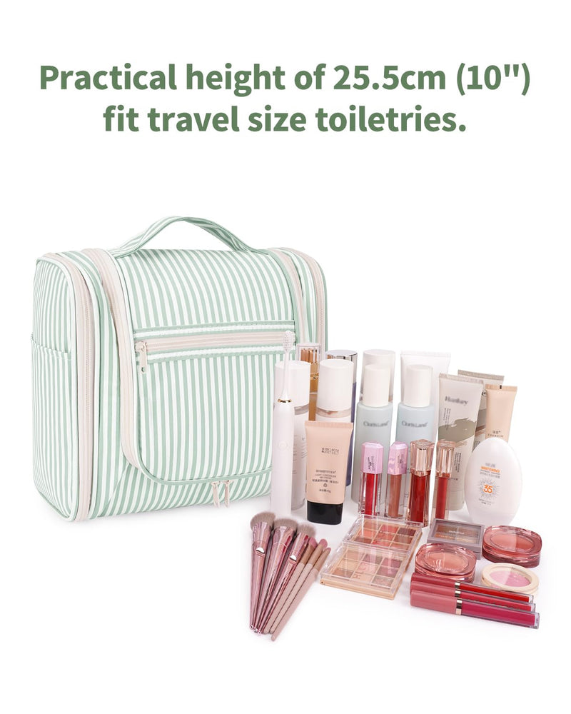 Narwey Striped Hanging Travel Toiletry Bag + Makeup Bag with Compartments for Women Girls
