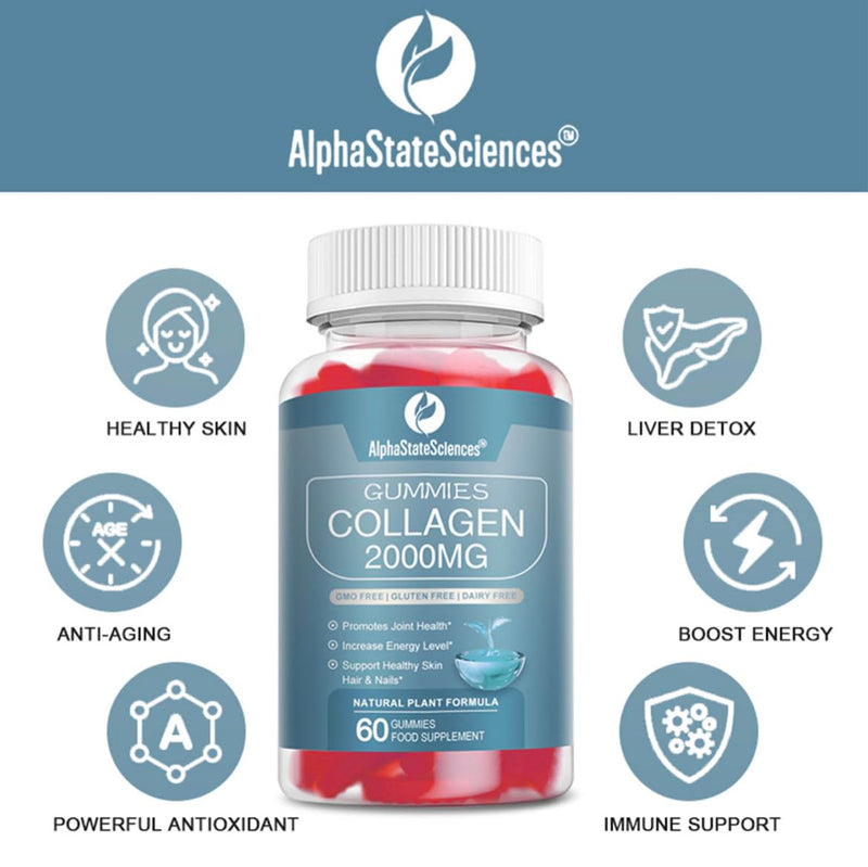 Advanced Collagen Gummies 2000mg - Promote Skin Elasticity, Hair Growth, and Joint Health - Delicious Berry Flavoured Gummy Vitamins for Youthful Radiance 60 count (Pack of 1)