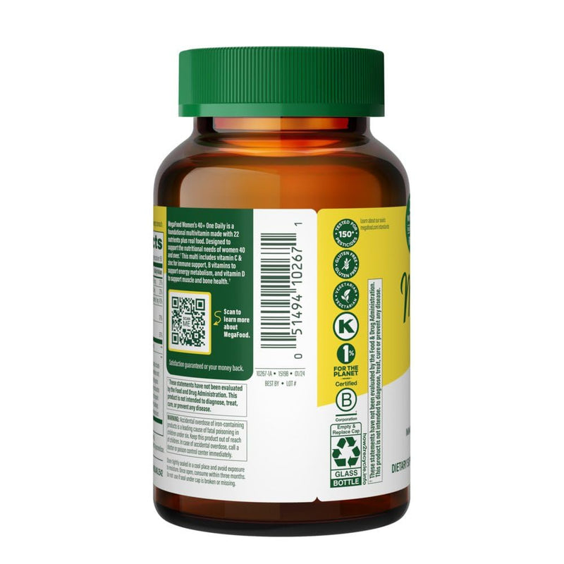 MegaFood One Daily Multivitamin for Women 40+ with 22 Nutrients, 90 Tablets | Immune Support, Cellular Energy, Muscle & Bone Health, Methylated B12, Methylfolate, Vitamin D3, C and Zinc, 90 Servings 90 Count (Pack of 1)