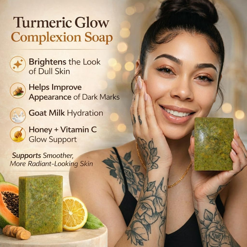 Turmeric, Papaya &Honey Goat Milk Face Soap Bar with Vitamin C – Natural & Exfoliating Facial Cleanser for Dark Spots, Acne, Blemishes & Uneven Skin Tone – Moisturizing Handmade Skincare