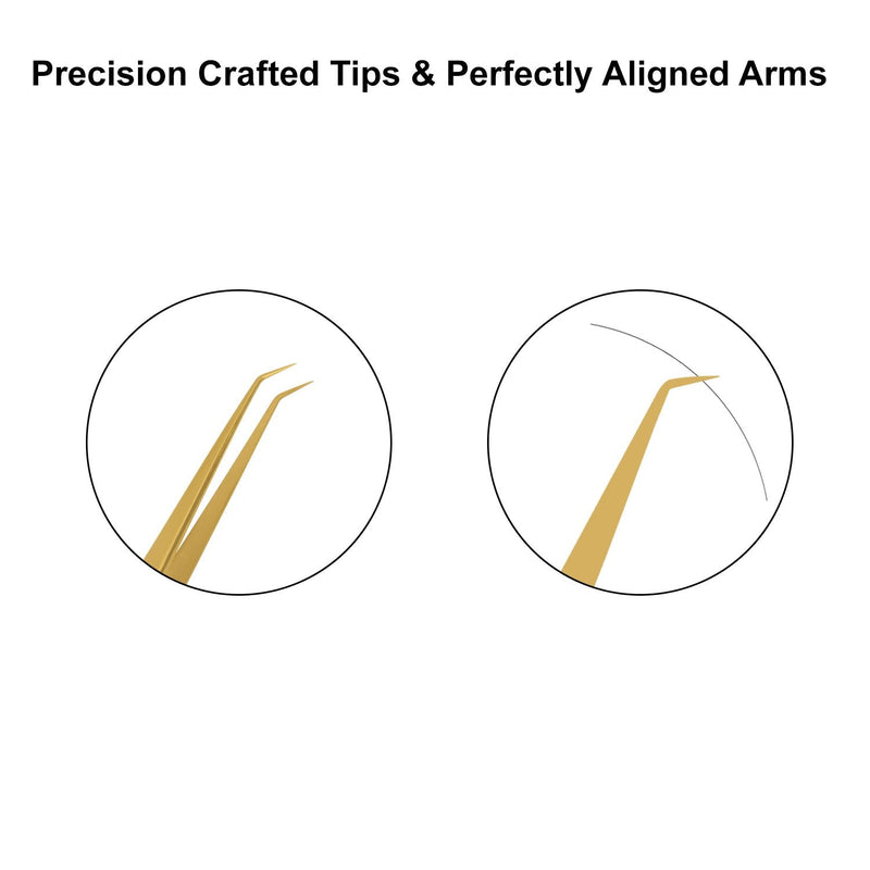 14cm Metaleks Lash Tweezers Japanese Steel Lash Extension Tweezers 45 Degree Angular Tip. (Golden Titanium Coated.)