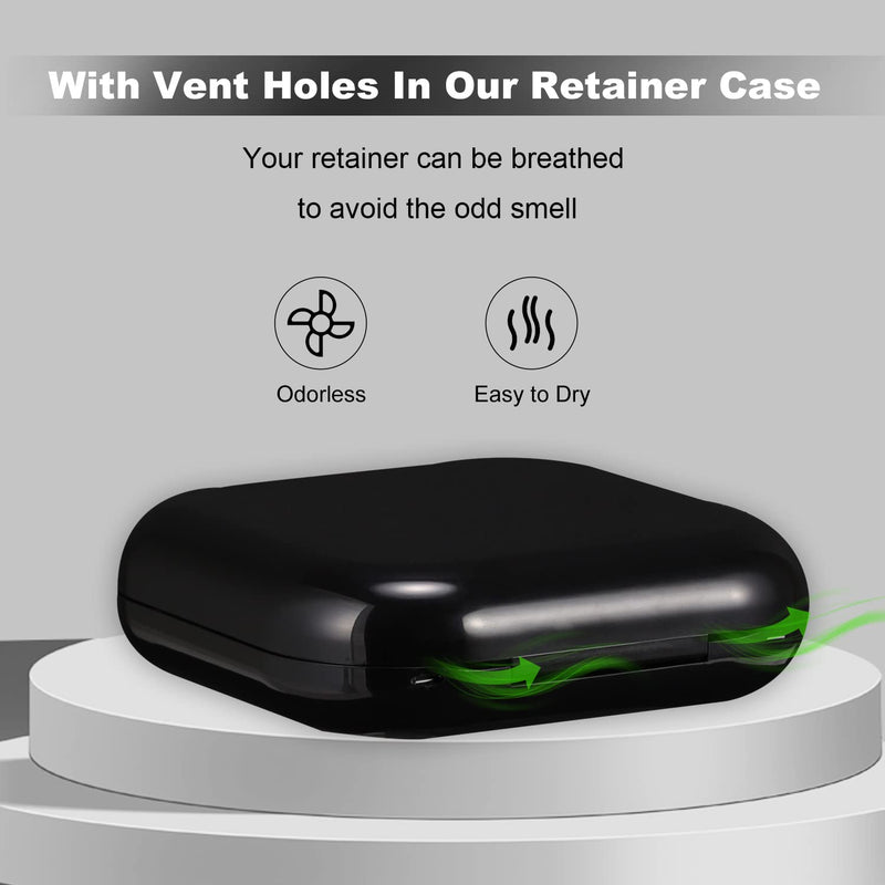 Retainer Case, Slim Aligner Case with Mirror, Compatible with Invisalign, Night Guard and Mouth Guard, Premium Retainer Case, With Aligner Remover Tool, Chew & Brush, Black Square: Black