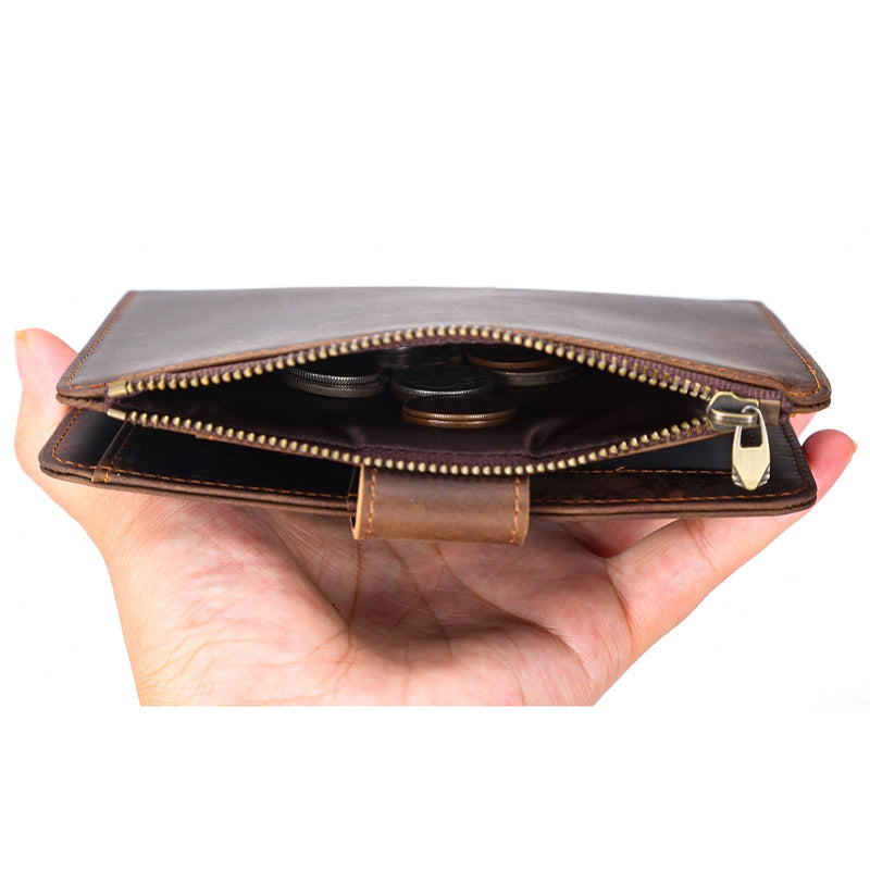 Polare Leather Passport Holder RFID Blocking Travel Bifold Wallet | Snap Closure, Full Grain Cowhide Leather, Fits 2 Passports, Slim Wallet, Travel Essentials, Zip Coin Pocket, Dark Brown Dark Brown with Zipper Pocket