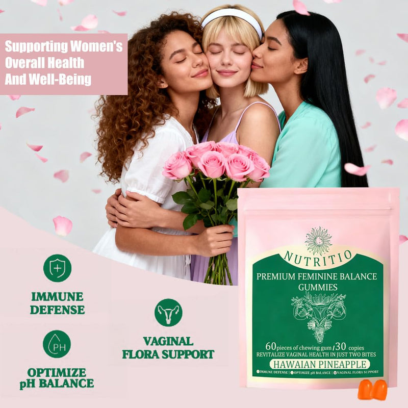 Feminine Balance Gummies - Supports Vaginal Health - pH Balance and Immune Defence - Balances Gut Microbiome - Gluten-Free, Hawaiian Pineapple Flavour (60 Gummies)