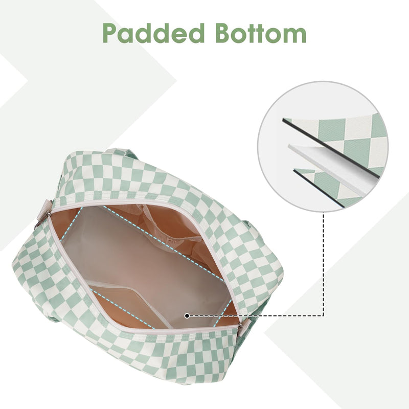 Narwey 18" Carry on Bag Underseat for Airplane with Wet Pocket Frontier Airlines Personal Item Bag Travel Duffel Bag Small Gym Bag Weekender Overnight for Women and Men (Mint Green Checkerboard) Z-Mint Green Checkerboard Small without laptop compartment