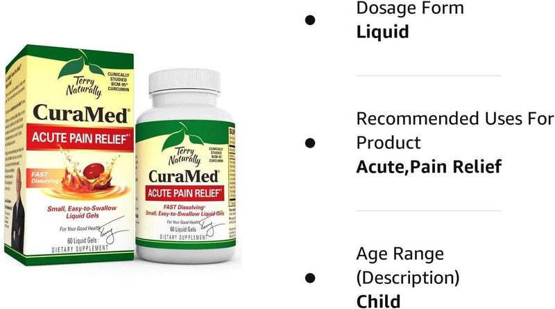 [Australia] - Terry Naturally CuraMed Acute Pain Relief - 60 Liquid Gels - with BCM-95 Curcumin & Boswellia - Small, Easy to Swallow, Fast Dissolving - Non-GMO - 30 Servings 60 Count (Pack of 1) 
