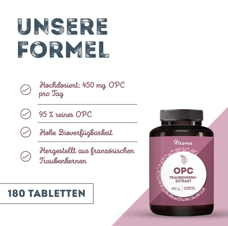 [Australia] - OPC grape seed extract - high dosage with 95% pure OPC - from French grapes - laboratory tested (HPLC method), vegan - 180 tablets - Vitavea 