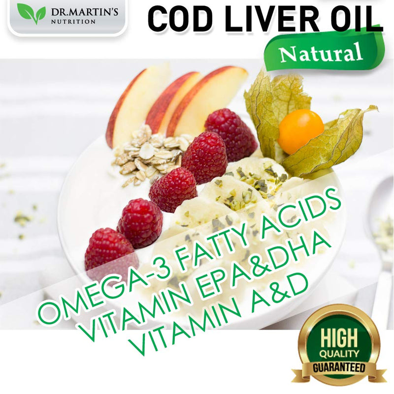 Cod Liver Oil 300 Softgels, Burpless Omega 3 with EPA & DHA, Vitamin A & D | Norwegian Fish, Easy-to-Swallow Capsules for Immune Support, No Fishy Aftertaste, Heart Brain Eye Immune, Easy on stomach
