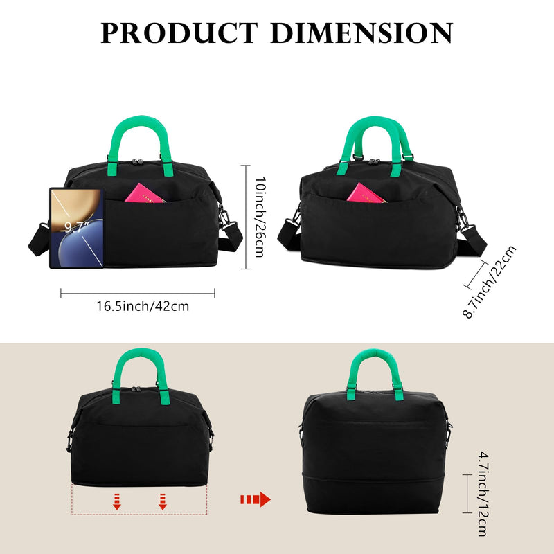 Travel Duffle Bag for Women, Weekender Overnight Hospital Bags with Removable Shoulder Strap, Carry On Bag for Weekend Trip Business Green