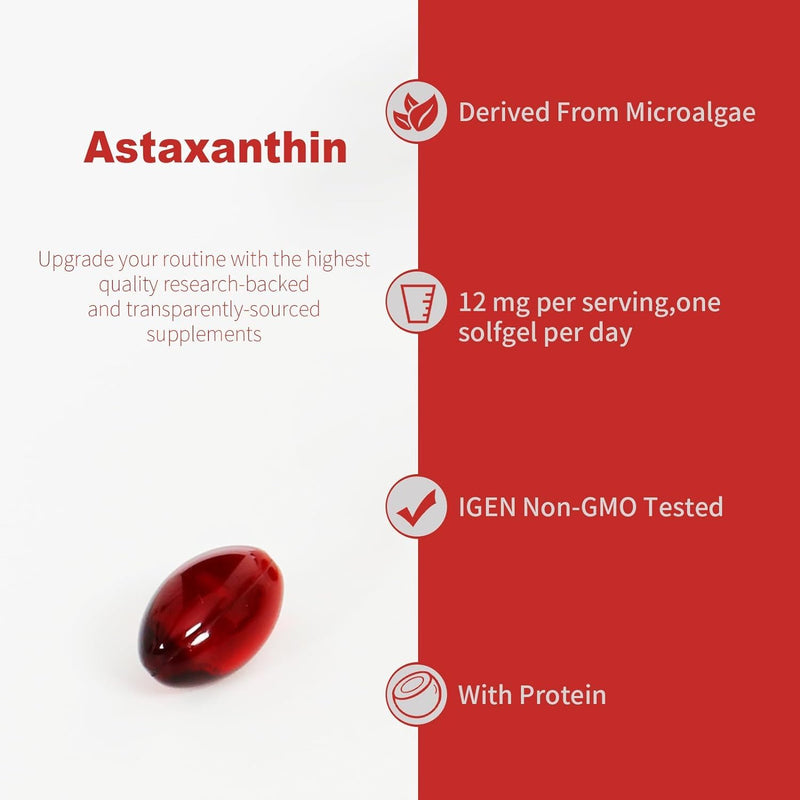 [Australia] - Premium Astaxanthin Supplements 12mgÔºå Softgels 120 Servings, Supports Immune, Skin, Eye & Joint Health-Non-GMO, Gluten-Free, Microalgae Extract Supplement 