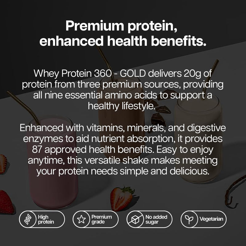 Protein Works | Whey Protein 360 - GOLD Innovation, Whey Protein Powder, Premium Tri-Protein Blend, Digestive Enzymes, 12 Vitamins & Minerals, French Vanilla, 20 Servings, 600g 20 Shakes (600g)