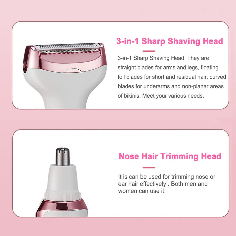 [Australia] - Electric Razor for Women,Hair Trimmer for Face Nose Eyebrow Beard Mustache Arm Leg Armpit Bikini,Painless Rechargeable Portable 4 in 1 Womens Body Shavers Set 