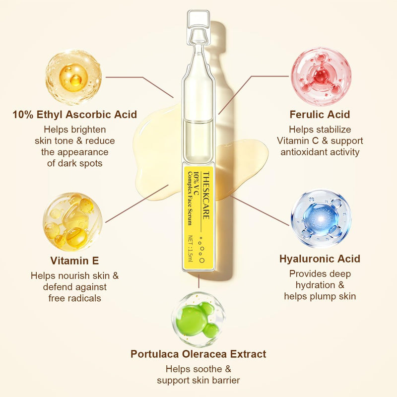10% Vitamin C Fresh Single-Dose Ampoules 45ml for Brighter-Looking Skin | 10% Ethyl Ascorbic Acid + Ferulic Acid + Vitamin E/Gentle formula suitable/brighter-looking skin