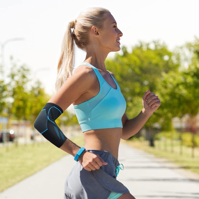 [Australia] - Elbow Compression Sleeve(1 Pair), Braces for Tendonitis and Tennis Elbow，Arm Supports golfer elbow support，tennis elbow relief for women & men, for weightlifting Black/Blue Medium 