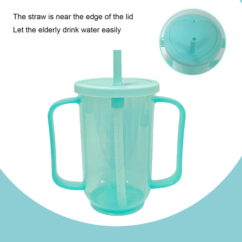 [Australia] - 2 Pack Adult Sippy Cups for Elderly 12oz No Spill Cup for Adults Dysphagia Cups with 2 Handles Straw for Disabled Patients Limited Mobility Green 