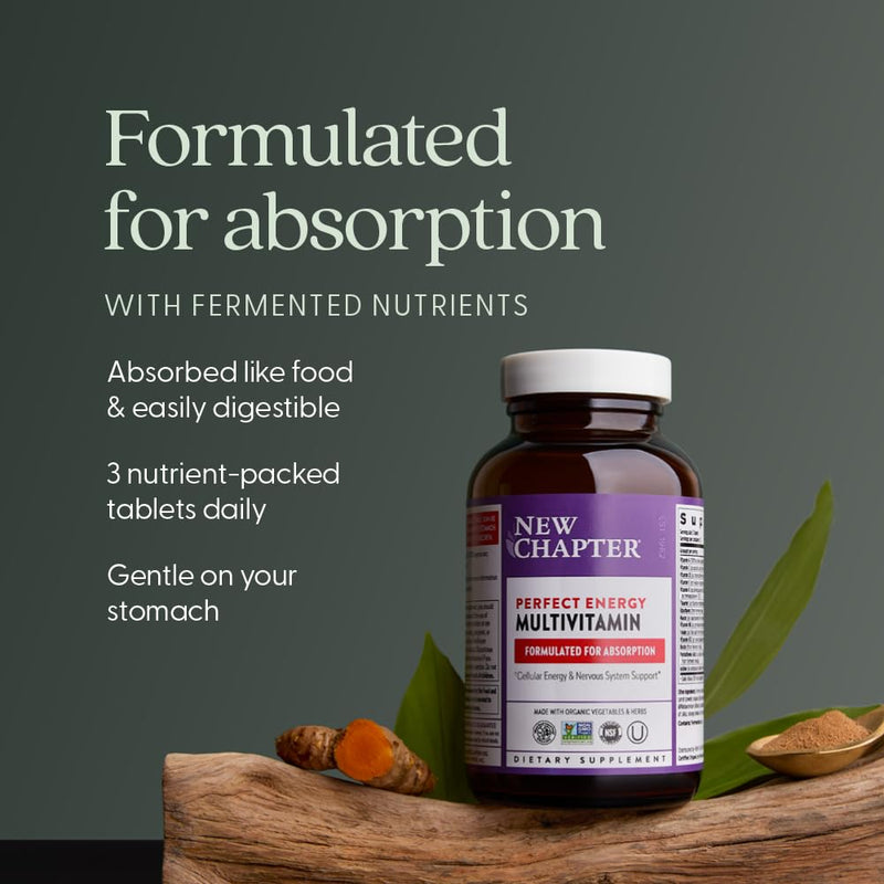 New Chapter Perfect Energy B Vitamin Multivitamin, 96 Count | Balanced Cellular Energy and Stress Support with B Vitamins, Vitamin D3, and Organic, Non-GMO Ingredients, ONE Daily Formula