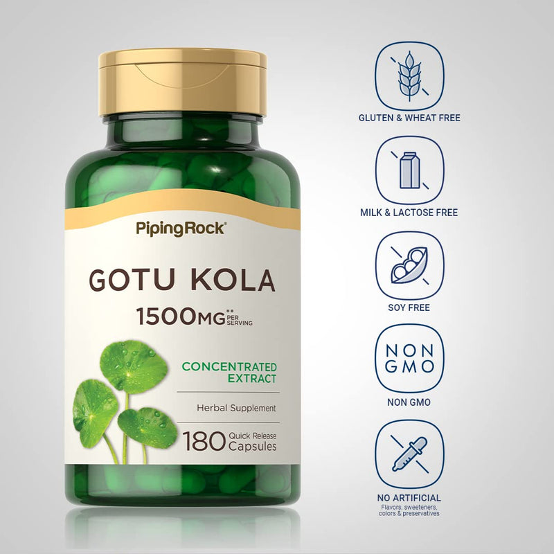 [Australia] - Piping Rock Gotu Kola Capsules | 1500mg | 180 Count | Concentrated Herbal Extract | Non-GMO, Gluten Free Supplement 
